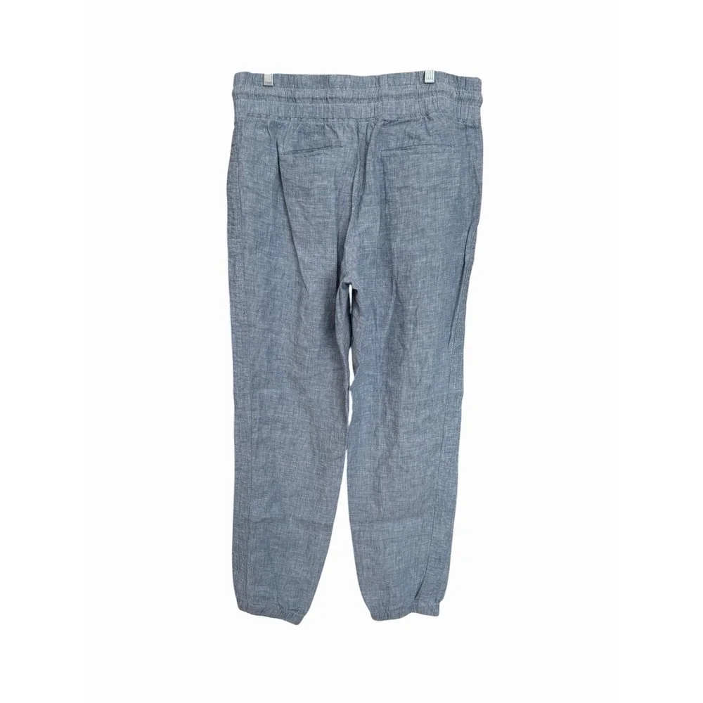 ATHLETA Cabo Tide Linen Jogger Sz 12 Travel Resort 100% Linen Pant Blue #FFF6-4